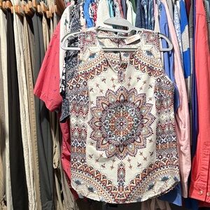 Renee C. Multicolor Mandala Print Blouse